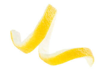 Citrus twist peel. Lemon skin isolated on a white background.