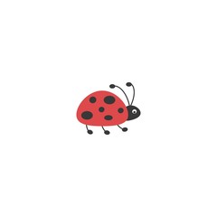 Flying Ladybug icon isolated on white. Flat summer icon in black and red.