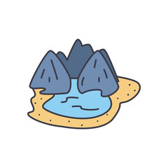 mountains with water around, fill style