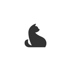 Black cat icon isolated on white. Cartoon illustration