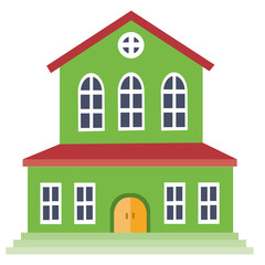country big house in green on a white background, vector illustration,