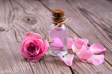 Obraz na płótnie Canvas Pink rose flower essential oil