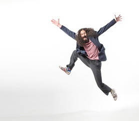 Portrait of an odd jumping man