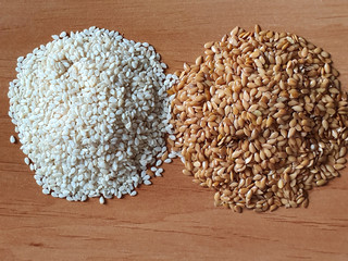 Concept of healthy food. Different kinds of sesame seeds