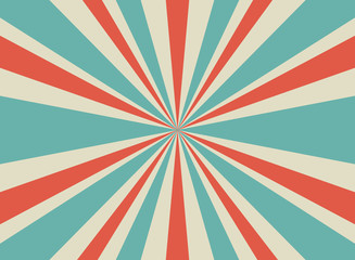 Sunlight retro background. Pale red, blue, beige color burst background. Vector illustration.