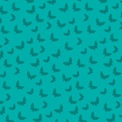 Fototapeta na wymiar Green seamless background with butterflies. Contour patterns. Background for cards, posters, fabrics, textiles.
