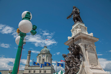  July 2012 -Monument to Samuel De Champlain, founder of the Quebec City with the old Post Office...