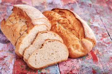 Rustic homemade bread made from rye and wheat.