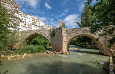 Fototapeta na wymiar Alcala del Jucar Roman bridge Albacete Spain Jucar river