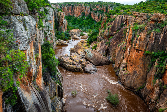 Incredible Bourke's poholes in the Blide river canyon on the Panorama Route in South Afrika, SA, during summertime holiday travel