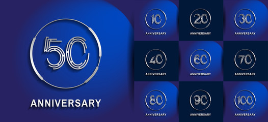 Anniversary logotype set with silver color. vector design for celebration purpose, greeting, invitation card