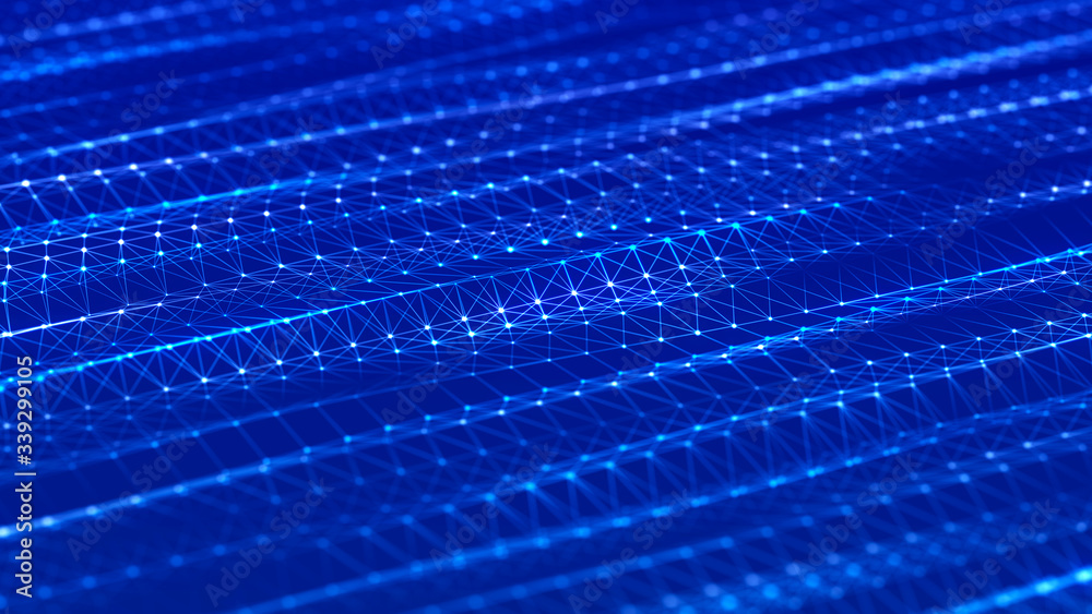 Poster Data technology background. Abstract background. Connecting dots and lines on dark background. 3D rendering. 4k.