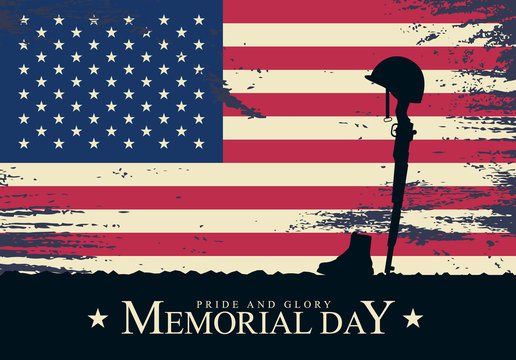 Memorial day with, vector image, poster and banner for the holiday and sales day. American flag on the background of a wooden board with the inscription.