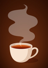 Cup of black tea on brown background
