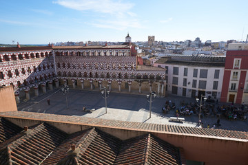 Fototapeta premium Plaza Alta red and white buildings in Badajoz, Spain