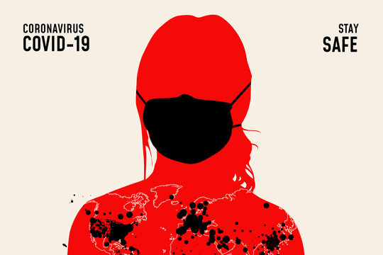 Coronavirus banner with girl silhouette in medical mask - global pandemic concept. Coronavirus 2019-nCoV background. Virus covid19 infection. Wallpaper. 