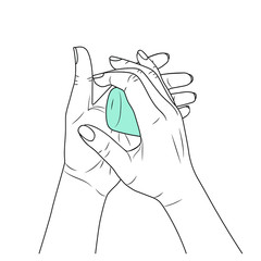 female hands hold soap, wash their hands. eps10 vector stock illustration