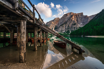 Fototapety  Panoramic view of Lake Braies, Italy.