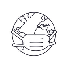 earth planet with mouth mask icon, line style
