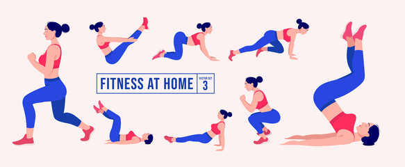 Workout girl set, Woman workout fitness, aerobic and exercises. Vector Illustration.