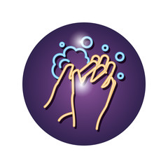 washing hands with water and soap, neon light