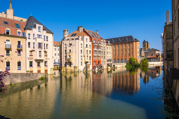 Naklejka na ściany i meble Cityscape view of Metz along the Moselle River, Lorraine, France