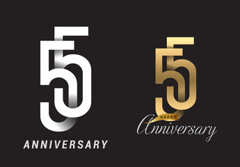 55 years anniversary celebration logo design. Anniversary logo Paper cut letter and elegance golden color isolated on black background