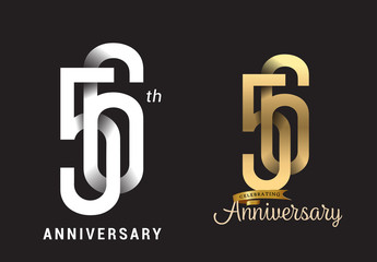 56 years anniversary celebration logo design. Anniversary logo Paper cut letter and elegance golden color isolated on black background - obrazy, fototapety, plakaty