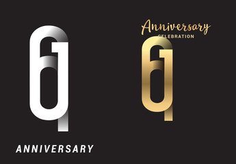 61 years anniversary celebration logo design. Anniversary logo Paper cut letter and elegance golden color isolated on black background