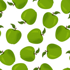 Fresh green apples seamless vector patter. Summer bright fruit background.