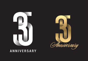 35 years anniversary celebration logo design. Anniversary logo Paper cut letter and elegance golden color isolated on black background