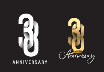38 years anniversary celebration logo design. Anniversary logo Paper cut letter and elegance golden color isolated on black background