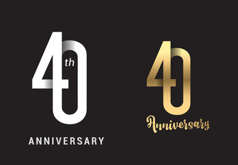 40 years anniversary celebration logo design. Anniversary logo Paper cut letter and elegance golden color isolated on black background