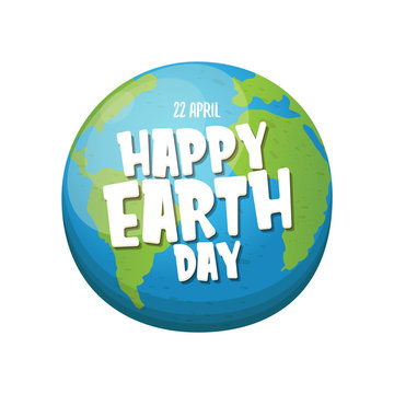 cartoon World earth day greeting card or banner with earth globe isolated on white background. Vector World earth day concept poster illustration with planet Earth isolated on white background