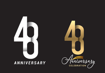 48 years anniversary celebration logo design. Anniversary logo Paper cut letter and elegance golden color isolated on black background