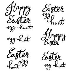 Happy Easter egg hunt strokes lettering written in thick black paint isolated on a white background