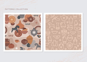 A collection of seamless patterns for a pottery shop, a workshop or a pottery workshop