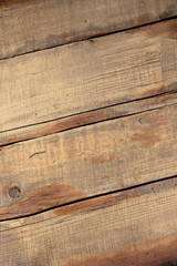 Vintage brown/yellow wood background - Old weathered wooden plank painted in brown color. Background of three boards. 