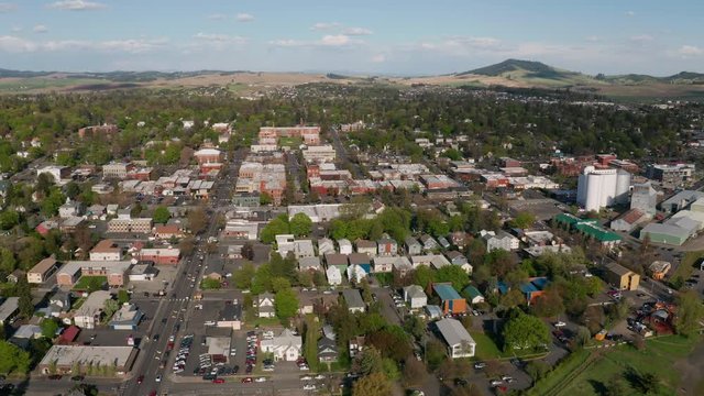 The camera slides left over the urban expanse of Moscow Idaho 