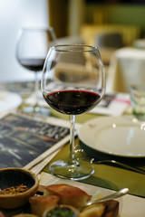 Glass of wine. Restaurant of Georgian cuisine. Beautiful evening