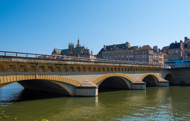 Moyen Pont des Morts or Middle Bridge of the Dead in the historical center of Metz, Lorraine, France