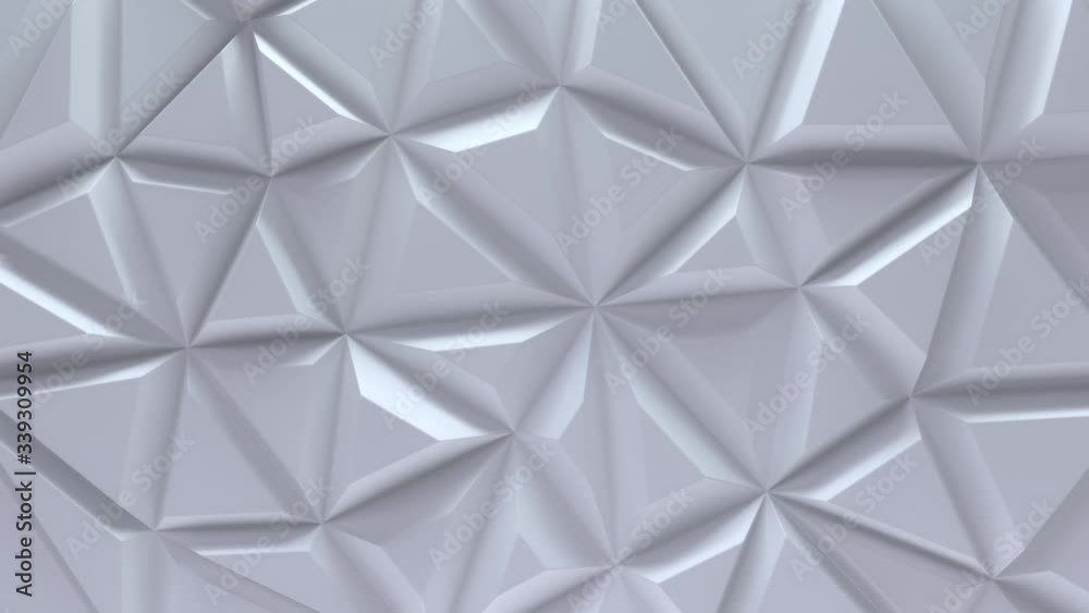 Poster white dynamic tiles. polygonal pattern design. 3d loop animation. triangular mosaic surface with wit