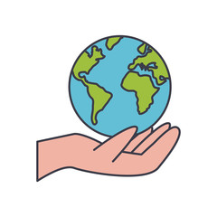 hand with earth planet icon, fill style
