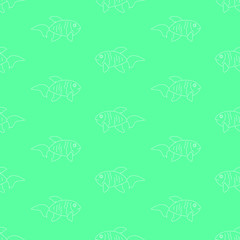 Fototapeta premium Light-green aquarium seamless pattern with pale silhouettes of fish. Vector graphics.