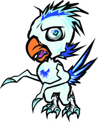 Angry bird cartoon blue with arms and legs layered.