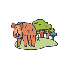 pig and trees around icon, fill style
