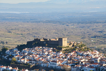 Castelo de Vide castle in Alentejo, Portugal from Serra de Sao Mamede mountains