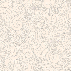 Obraz premium Vector line abstract twisted seamless texture. Natural motives. Cream color background. 