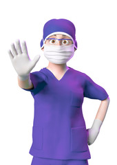 doctor cartoon is saying to stop there in white background