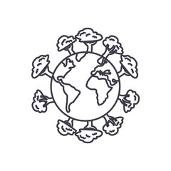 earth planet with trees around icon, line style